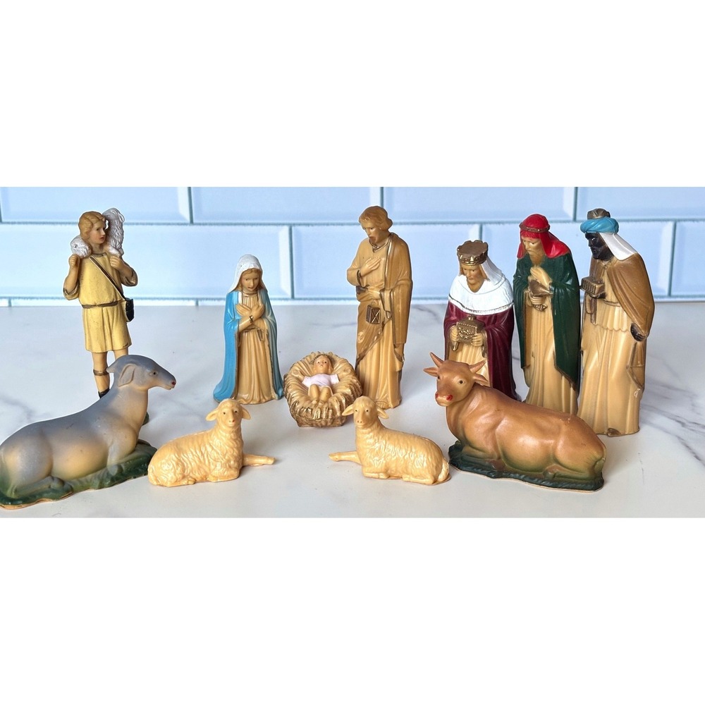 Vintage ARA Plastics Nativity Set 11 Pc Hong Kong 864/GS Mid‎ Century Christmas